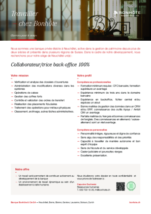 Collaborateur/trice back-office 100%