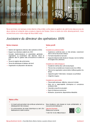 Assistant-e du directeur des opérations 100%