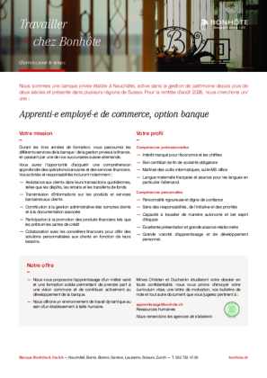 Apprenti-e employé-e de commerce, option banque
