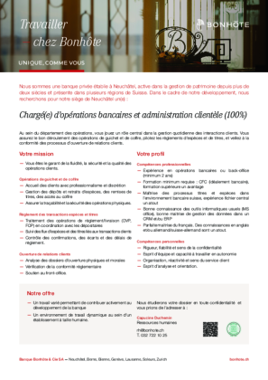 Chargé(e) d’opérations bancaires et administration clientèle (100%) Chargé(e) d’opérations bancaires et administration clientèle (100%)
